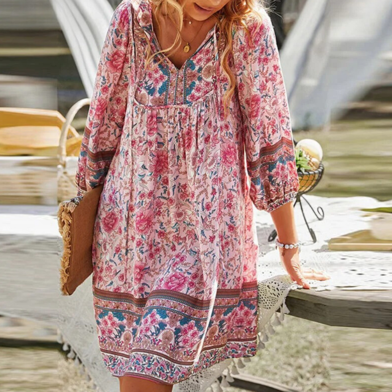 Damen Maxikleid mit Bauchabdeckung Boho Stil