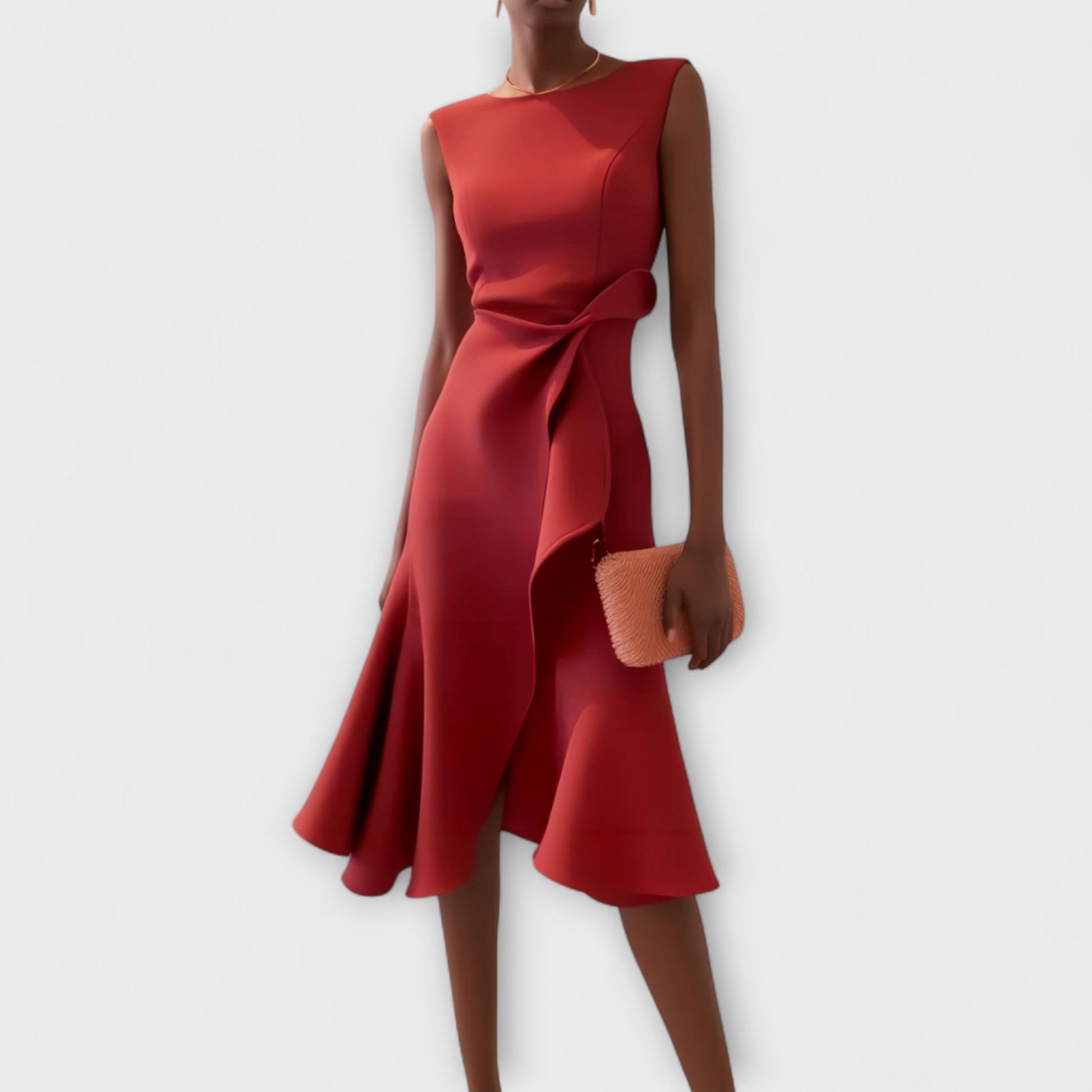 Damen Ärmelloses Rüschenkleid Midi Elegant Schwarz - Norvielle