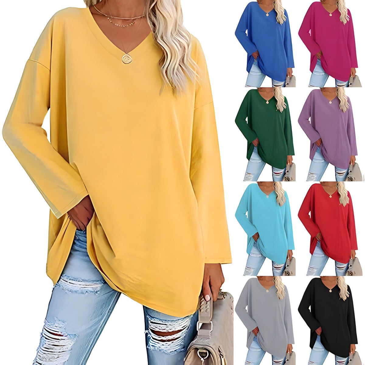 Damen Pullover V-Ausschnitt Lässig - Norvielle