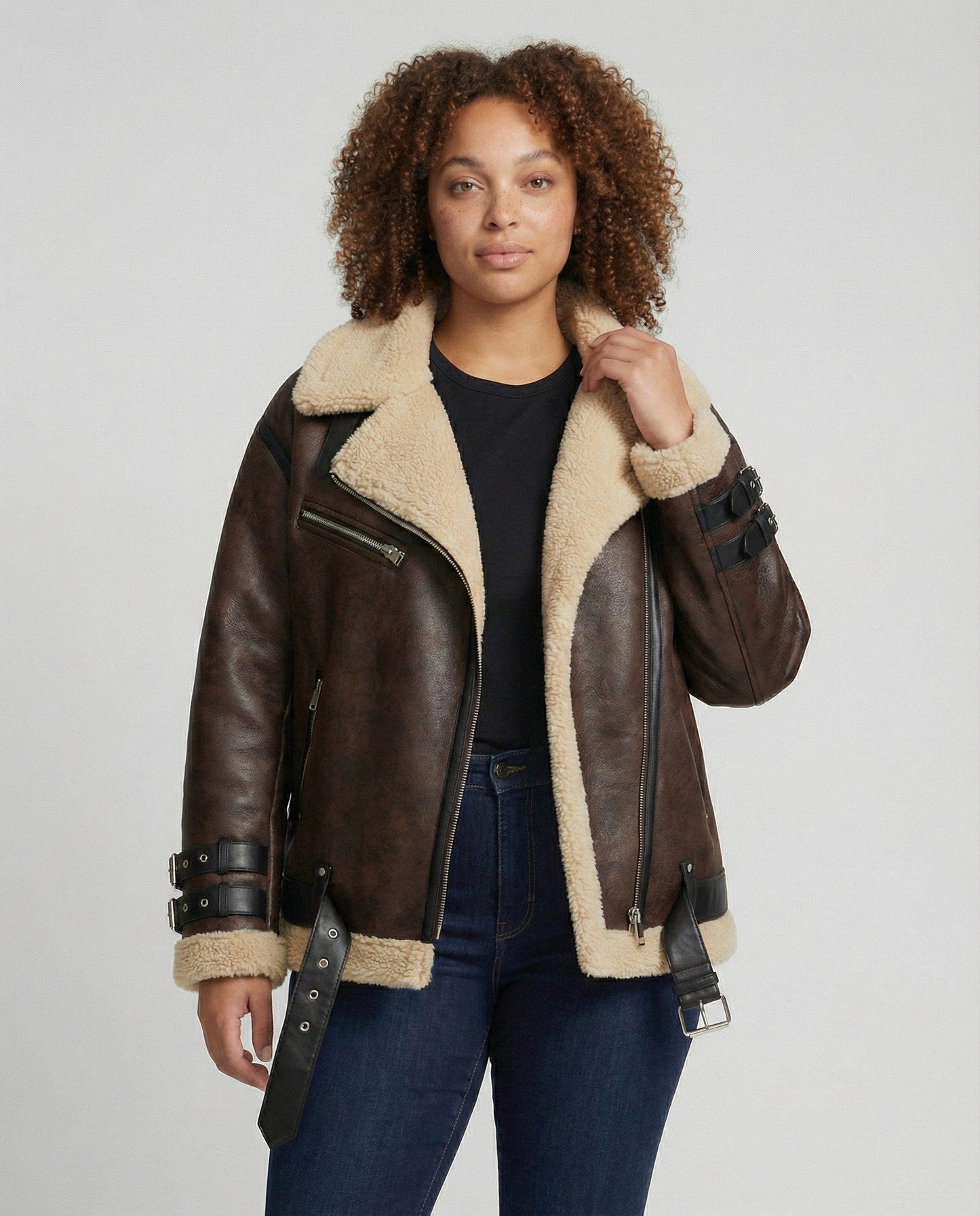 Elegante Damen Reversjacke Kunstleder