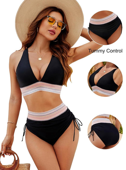 Damen Bikini Hochtailliert Bauchkontrolle