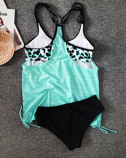 Norvielle Damen Tankini Leopardenmuster Schwarz - Norvielle