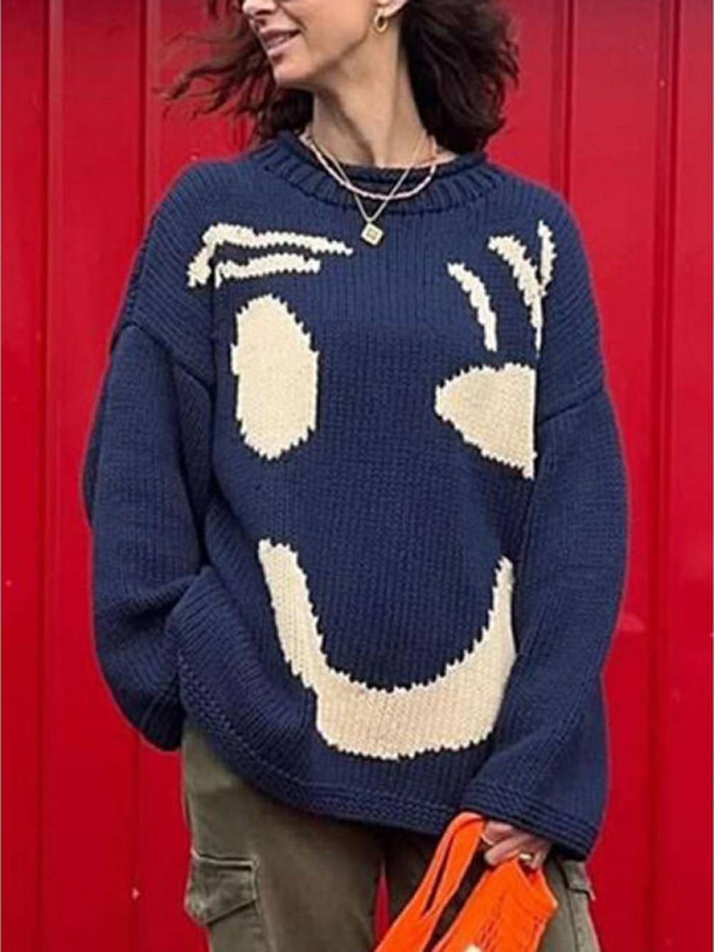 Damen Strickpullover Gefüttert Bequem Grau