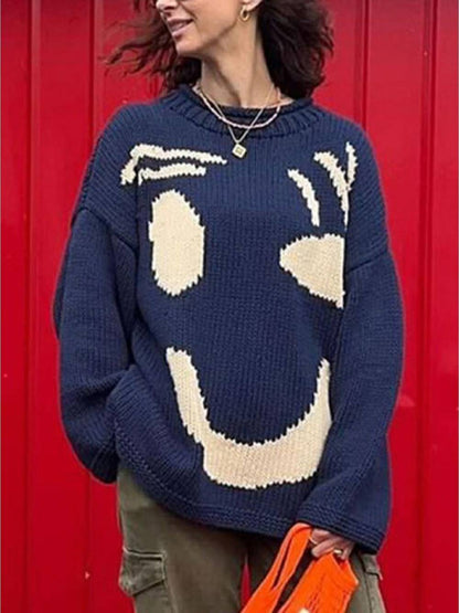 Damen Strickpullover Gefüttert Bequem Grau