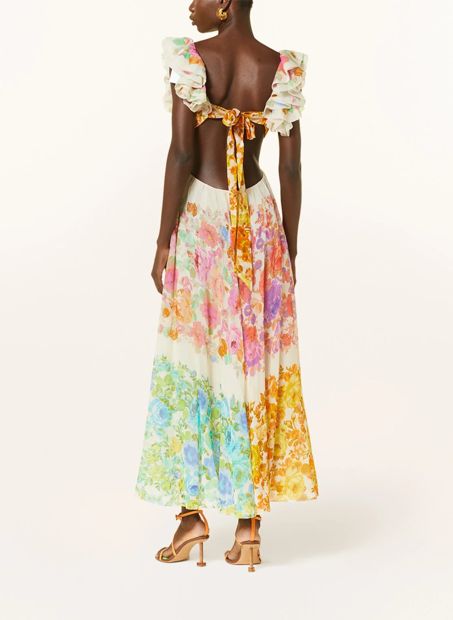 Damen Maxikleid Blumenmuster V-Ausschnitt Rüschen-Träger