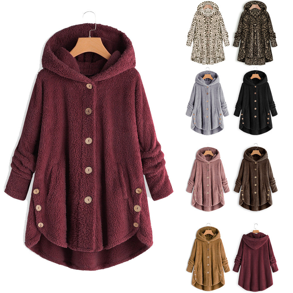 Damen Kapuzenjacke Tiermuster Knopfdetails Schwarz - Norvielle