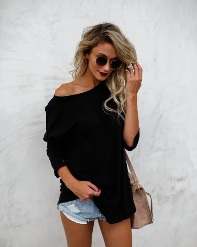 Damen Oversized T-Shirt Asymmetrisch Lässig Weiß Norvielle