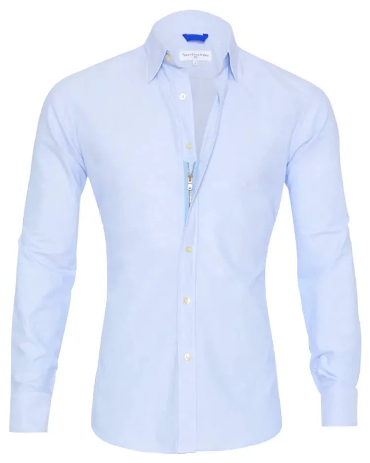 Herren Hemd Langarm Slim Fit Reißverschluss