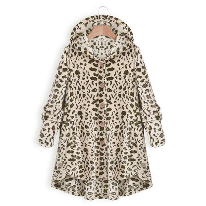 Damen Kapuzenjacke Tiermuster Knopfdetails