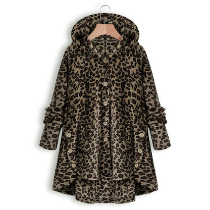 Damen Kapuzenjacke Tiermuster Knopfdetails