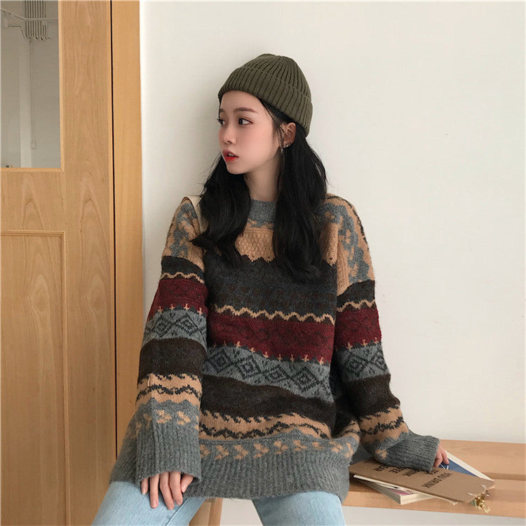 Damen Strickpullover Retro-Muster Norvielle