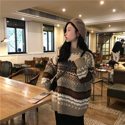 Damen Strickpullover Retro-Muster Norvielle