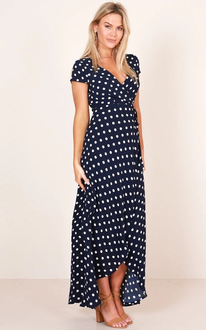 Damen Maxikleid Asymmetrischer Saum V-Ausschnitt