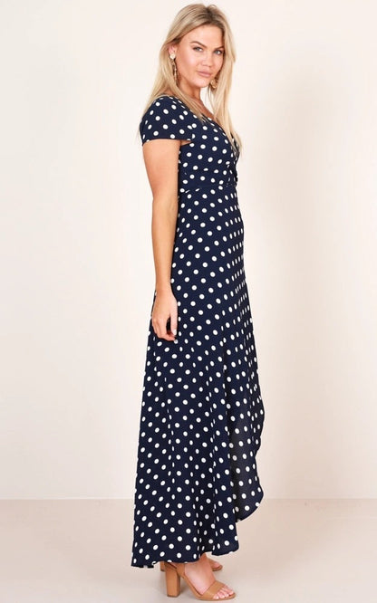 Damen Maxikleid Asymmetrischer Saum V-Ausschnitt