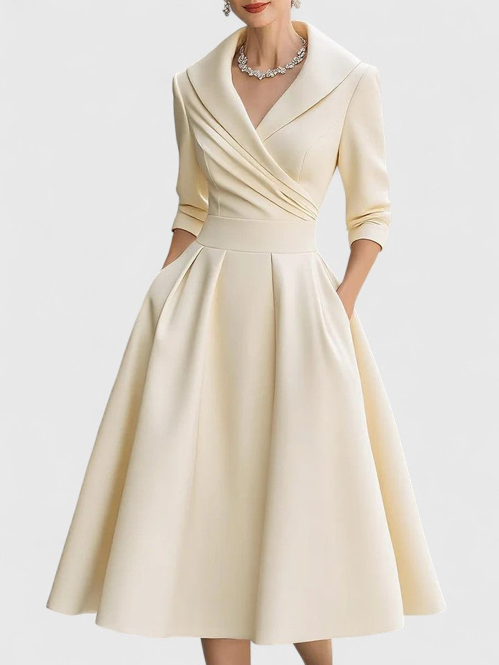 Damen A-Linienkleid Wickelkragen Feminin