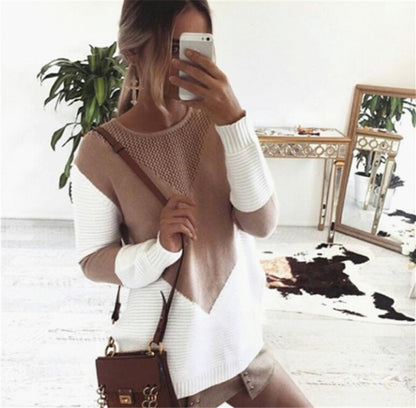 Damen Strickpullover mit Strukturdesign und Kontrastärmeln
