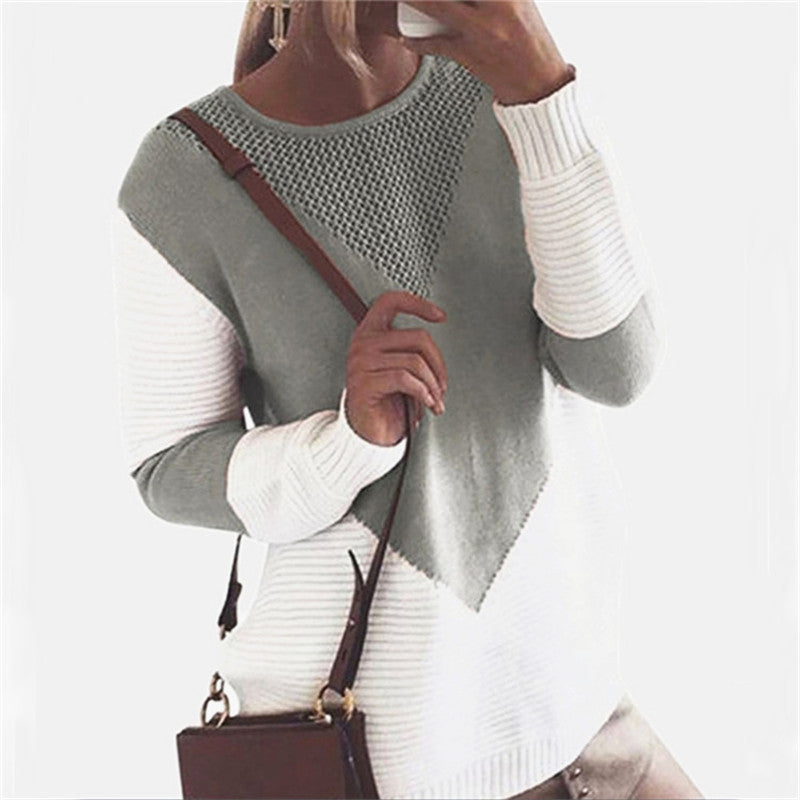 Damen Strickpullover mit Strukturdesign und Kontrastärmeln