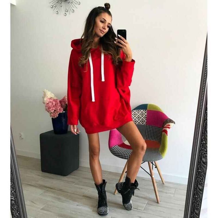 Damen Hoodie-Kleid Kapuze Taschen Norvielle