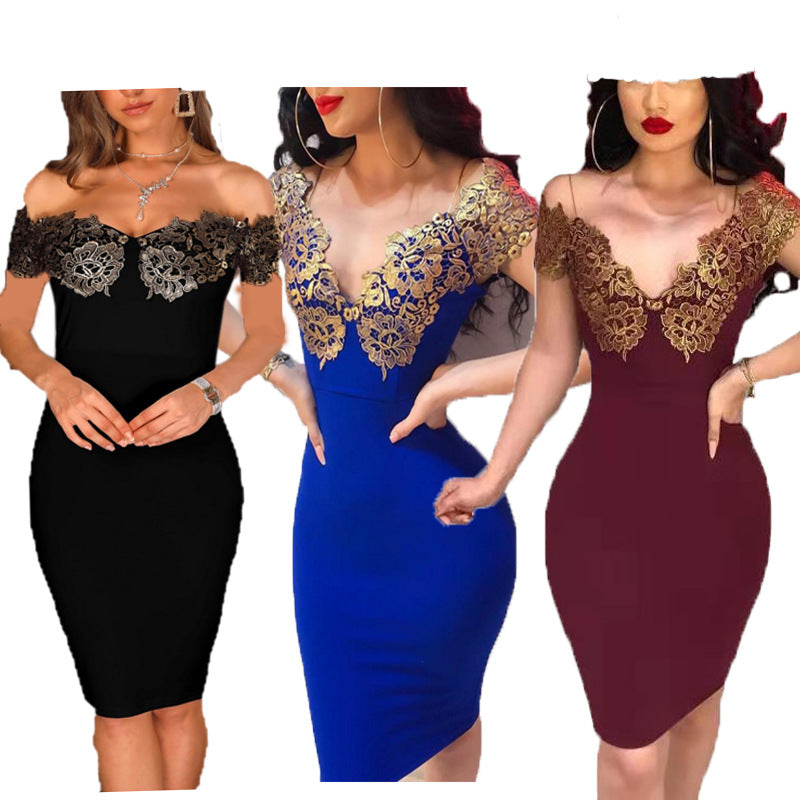 Damen Cocktailkleid Spitzenärmel V-Ausschnitt Schwarz - Norvielle