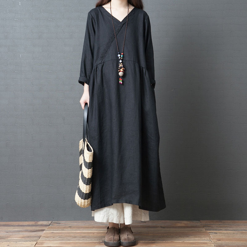 Damen Maxikleid V-Ausschnitt Locker Norvielle - Norvielle