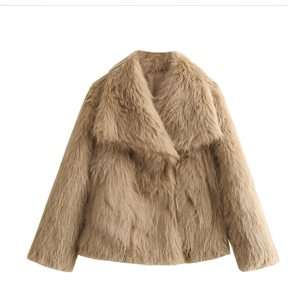 Damen Kunstfelljacke Uni Warm