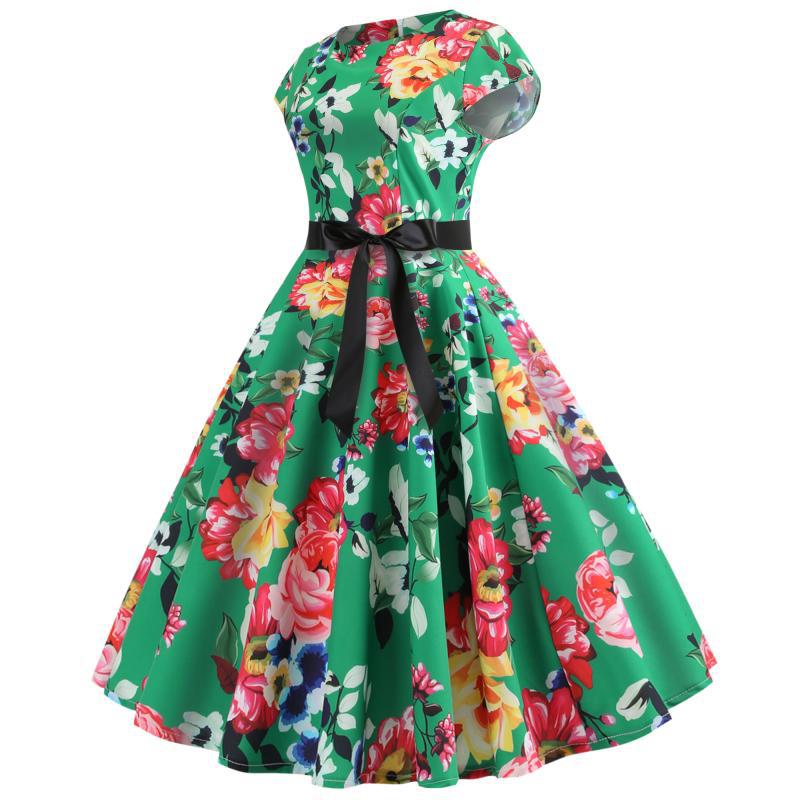 Damen Midi-Kleid Florales Design Verstellbarer Gürtel