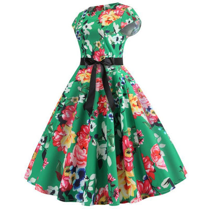Damen Midi-Kleid Florales Design Verstellbarer Gürtel