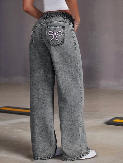 Damen High Waist Jeans Schleifendetail dunkelblau