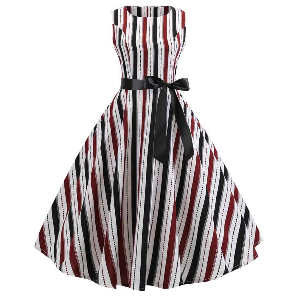 Damen A-Linien Kleid Streifenmuster Taillengürtel - Norvielle