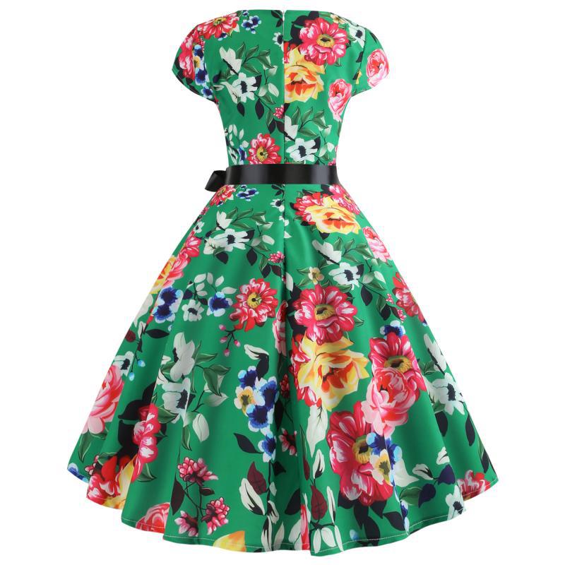 Damen Midi-Kleid Florales Design Verstellbarer Gürtel