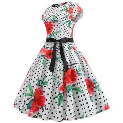 Damen Swingkleid Floralmuster Polka-Dots