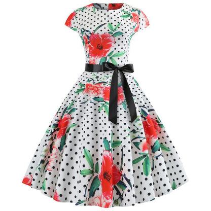 Damen Swingkleid Floralmuster Polka-Dots - Norvielle