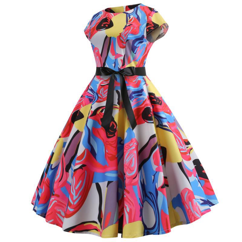 Damen Swingkleid Floral-Design Taillengürtel Norvielle