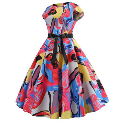 Damen Swingkleid Floral-Design Taillengürtel Norvielle