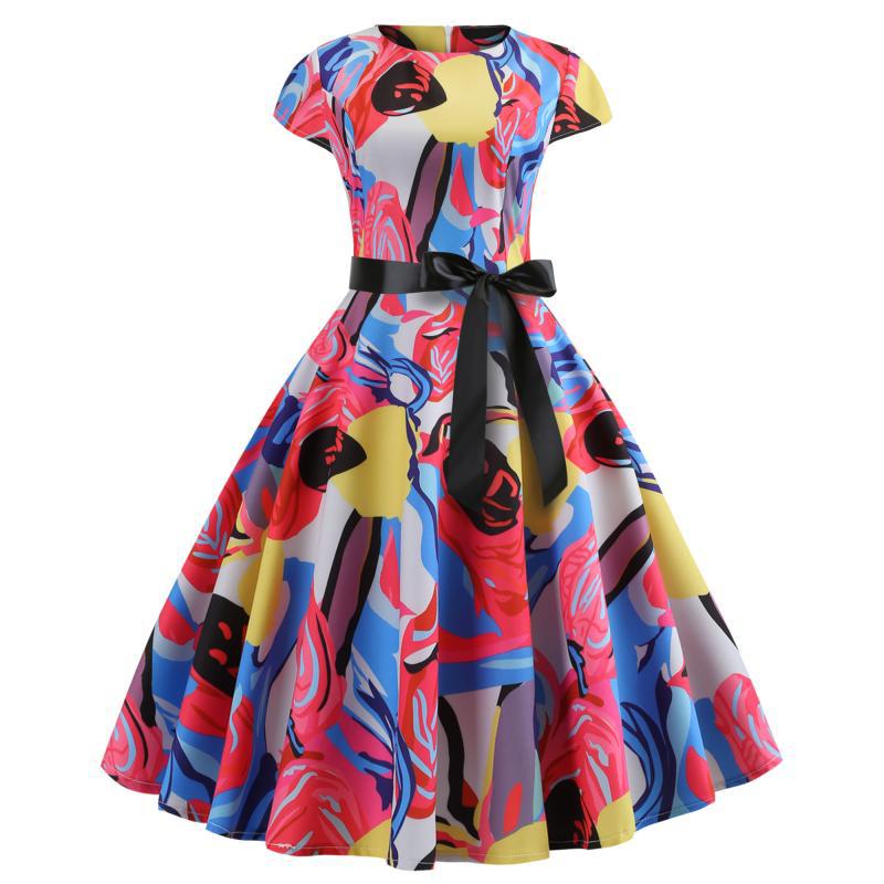 Damen Swingkleid Floral-Design Taillengürtel Norvielle - Norvielle