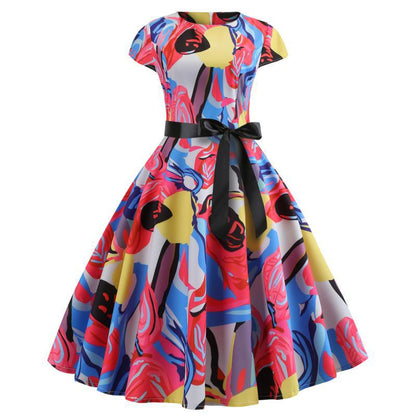 Damen Swingkleid Floral-Design Taillengürtel Norvielle - Norvielle