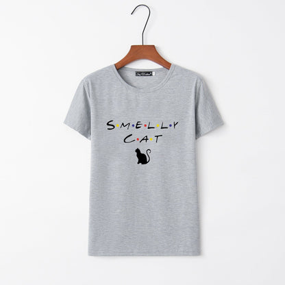 Damen T-Shirt Katzenmotiv Rundhals Norvielle