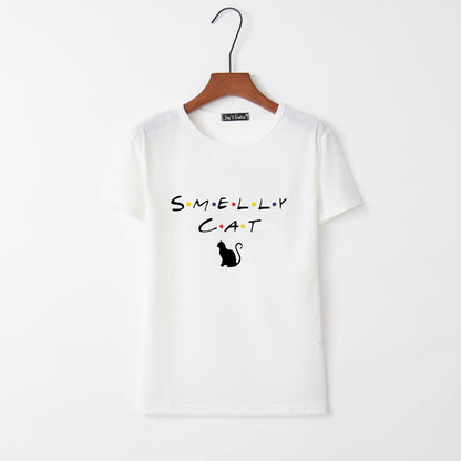 Damen T-Shirt Katzenmotiv Rundhals Norvielle