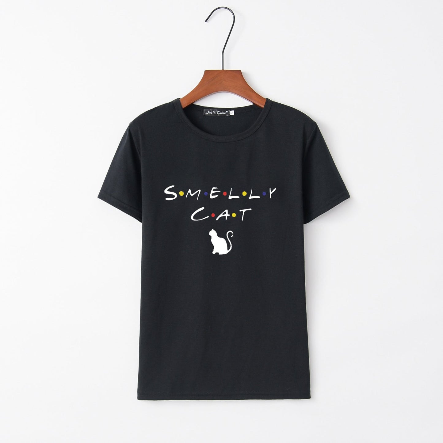 Damen T-Shirt Katzenmotiv Rundhals Schwarz Norvielle - Norvielle