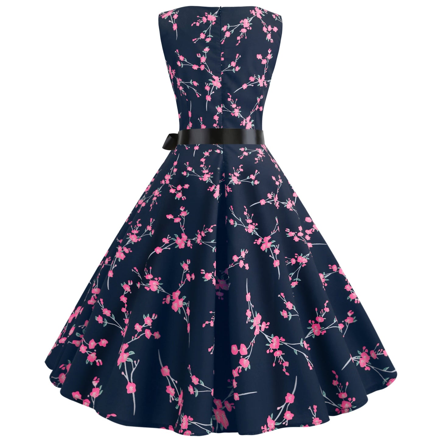 Damen Midi-Kleid Florales Spitzenmuster Taillengürtel Norvielle
