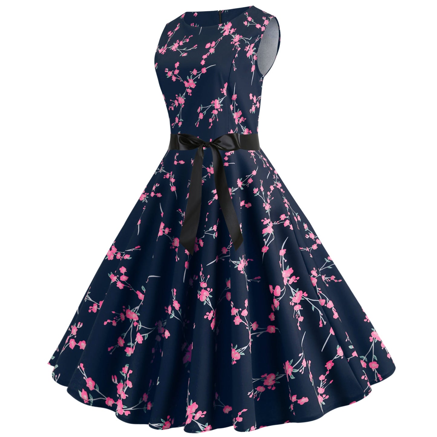 Damen Midi-Kleid Florales Spitzenmuster Taillengürtel Norvielle
