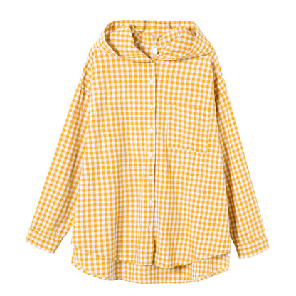 Damen Karo Bluse mit Kapuze