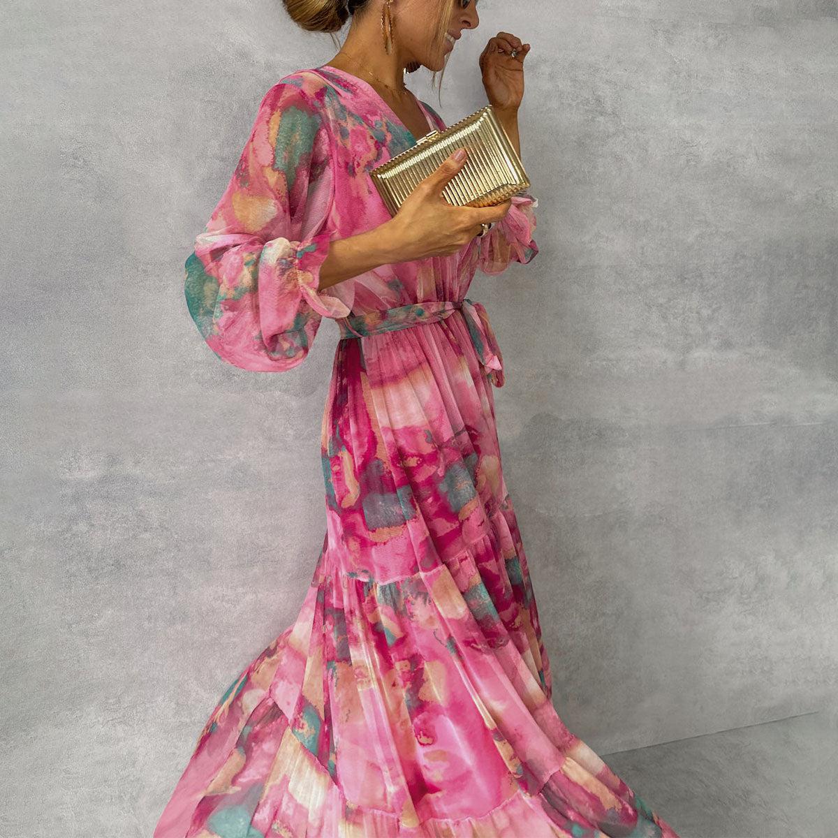Damen Wickelkleid Maxilänge