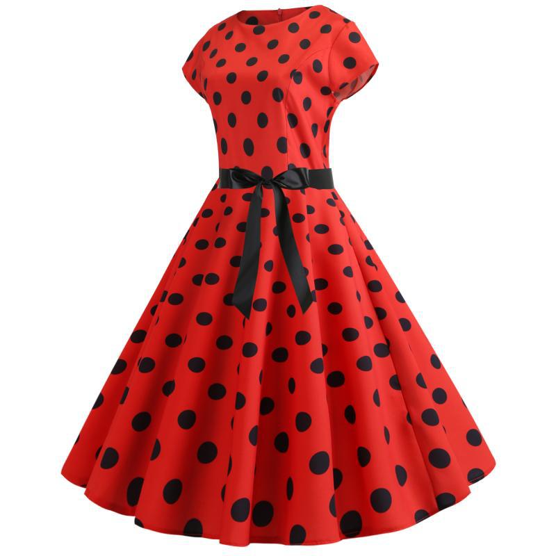 Damen Retro Swingkleid mit Punkten schmal Taillengürtel Norvielle