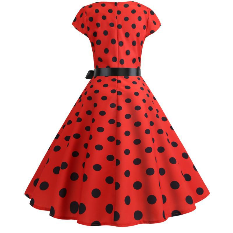 Damen Retro Swingkleid mit Punkten schmal Taillengürtel Norvielle
