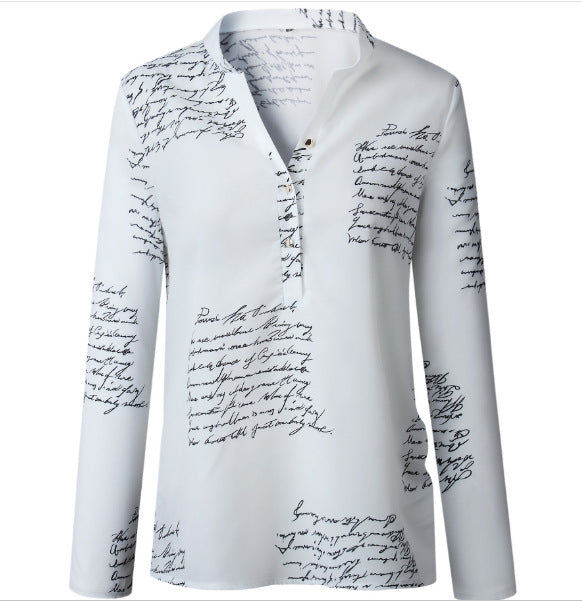 Damen Bluse Künstler-Schriftmuster Eleganter Schnitt