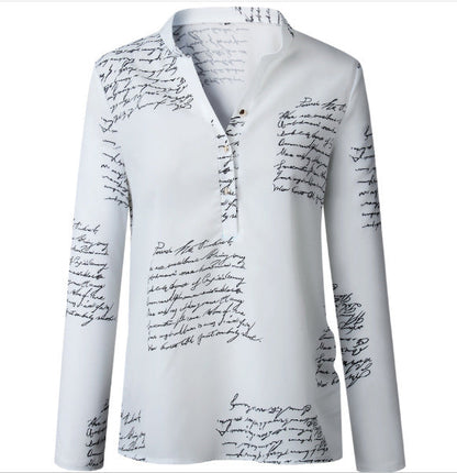 Damen Bluse Künstler-Schriftmuster Eleganter Schnitt