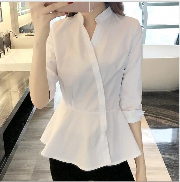 Damen Bluse Peplum Schnitt Moderner Stehkragen Norvielle - Norvielle