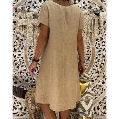 Damen Sommerkleid mit V-Ausschnitt Asymmetrischer Saum