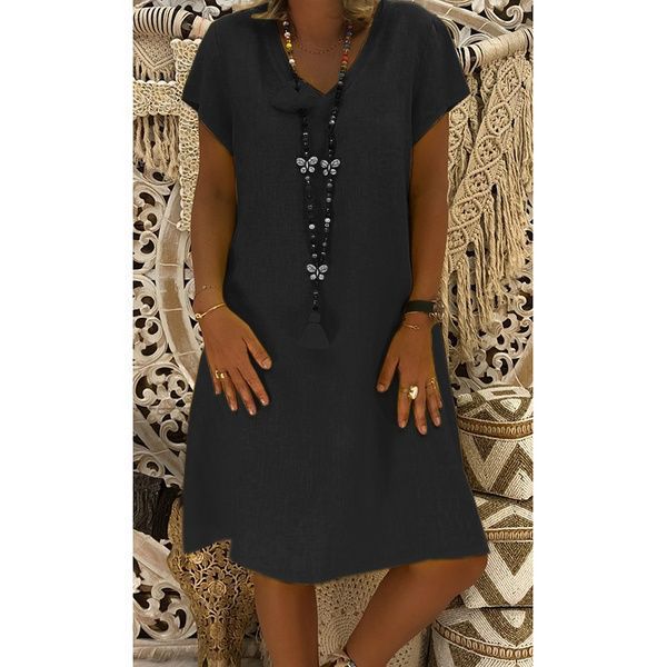 Damen Sommerkleid mit V-Ausschnitt Asymmetrischer Saum